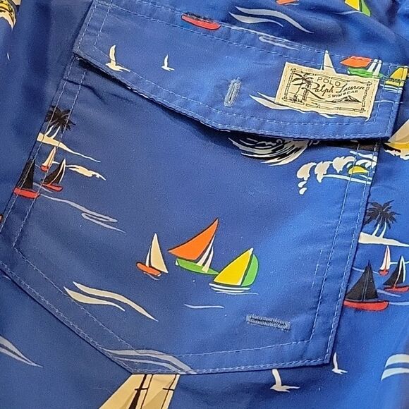 Polo Ralph Lauren Men's Size XL Blue Sailboat Board Shorts Lined Swim Trunks - Picture 5 of 6